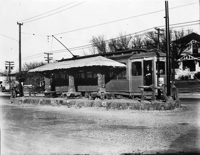 #179 Streetcar 245 at waiting station, Alamo Heights, San Antonio, 1929
