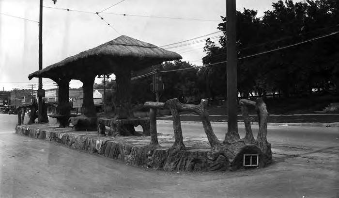 #184 Streetcar stop on Broadway at corner of Patterson Avenue, Alamo Heights, San Antonio, 1927