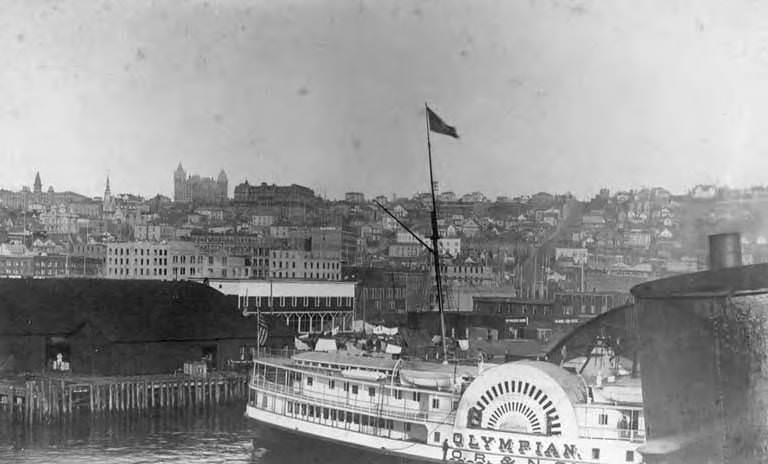#53 Side-wheeler olympian moored at Seattle waterfront, 1888