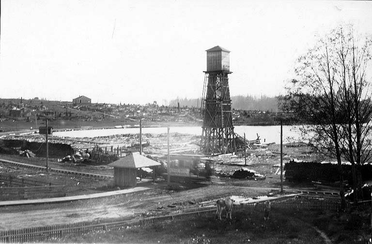 #170 Water tower of Green Lake Station and other buildings on northeast shore of Green Lake, 1896