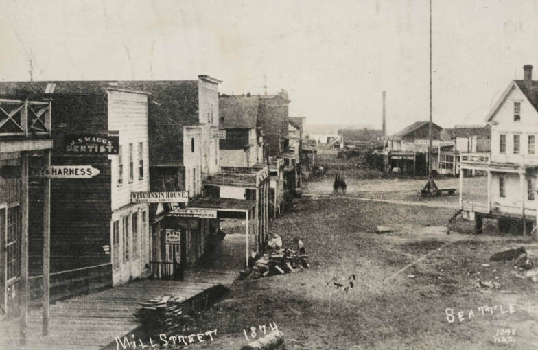 #67 Yesler Way looking west from 2nd Avenue, 1874