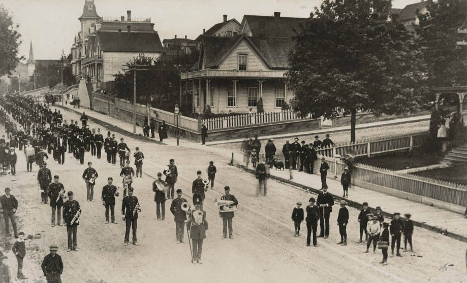 #82 Military parade at Second Ave and Columbia Street, 1886