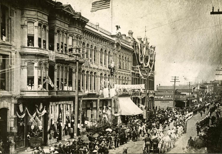 #115 View north on 1st Ave. from Cherry Street, July 4, 1888