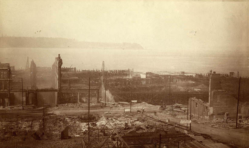 #116 View of fire ruins from 2nd Ave. and Columbia Street, June 1889