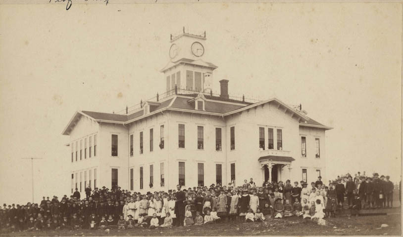 #142 Central School and students, 1884