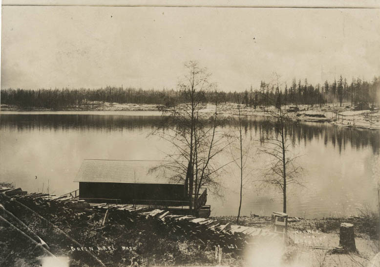 #214 Green Lake and Phinney’s Boathouse from Woodland Park, 1891