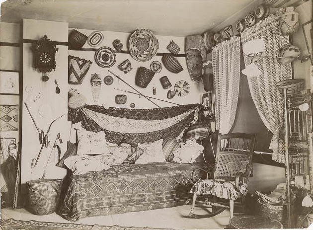 #106 Native American baskets in home of Mabel Thompson, 1900