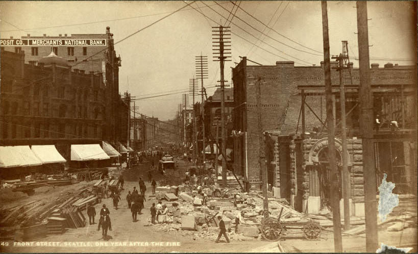 #111 Reconstruction following fire from 1st Ave and Yesler Way, June 1890