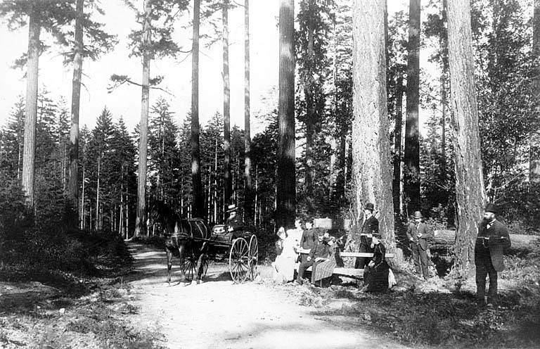 #125 Guy C. Phinney with group in Woodland Park on road to Green lake, Seattle, 1893