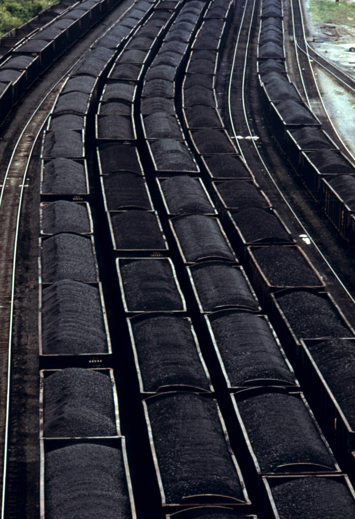 #11 Loaded coal cars sit in the rail yards at Danville, West Virginia, near Charleston. Awaiting shipment to customers.