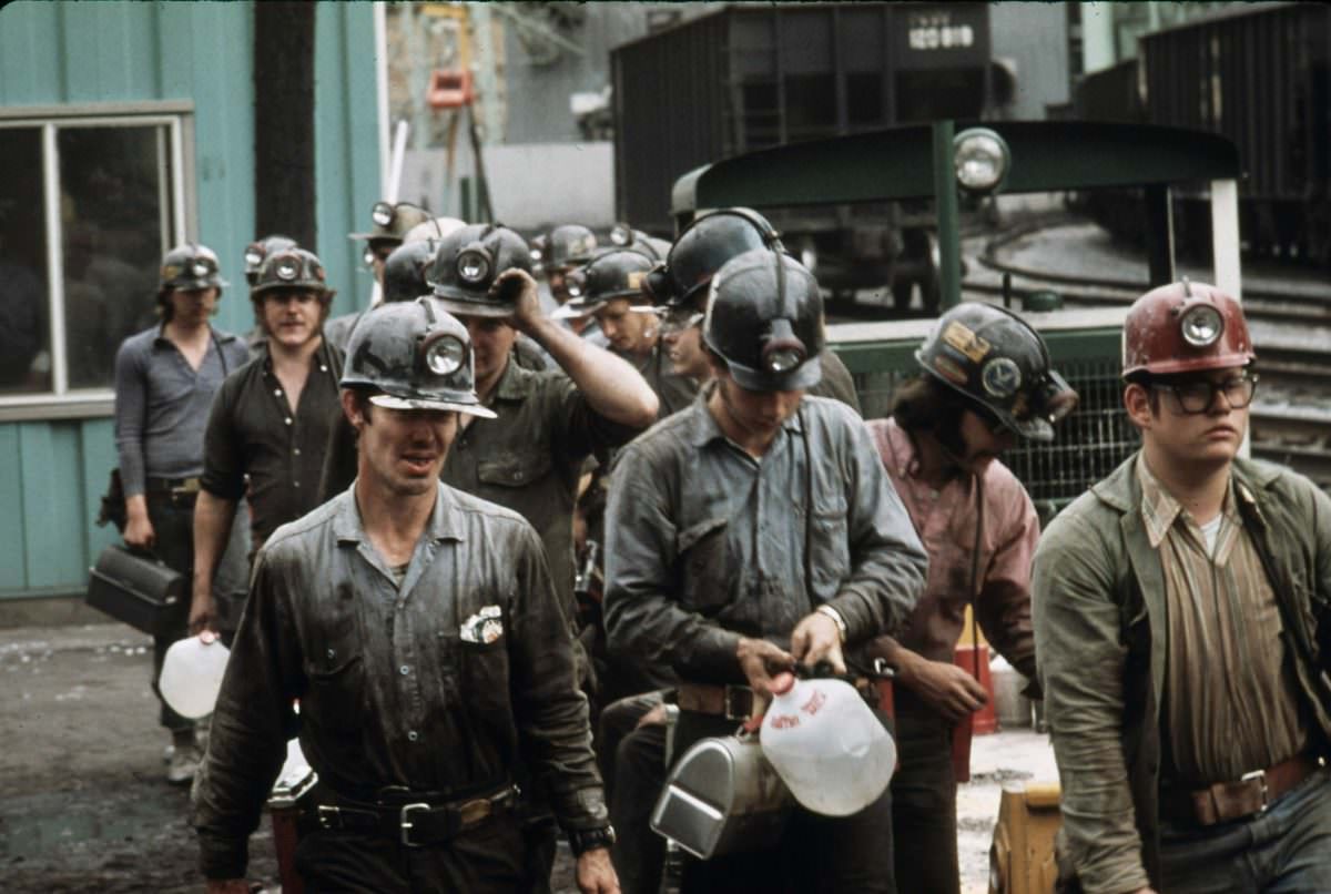 #17 Miners Line Up to Go Into the Elevator Shaft at the Virginia-Pocahontas Coal Company Mine #4 near Richlands, Virginia.