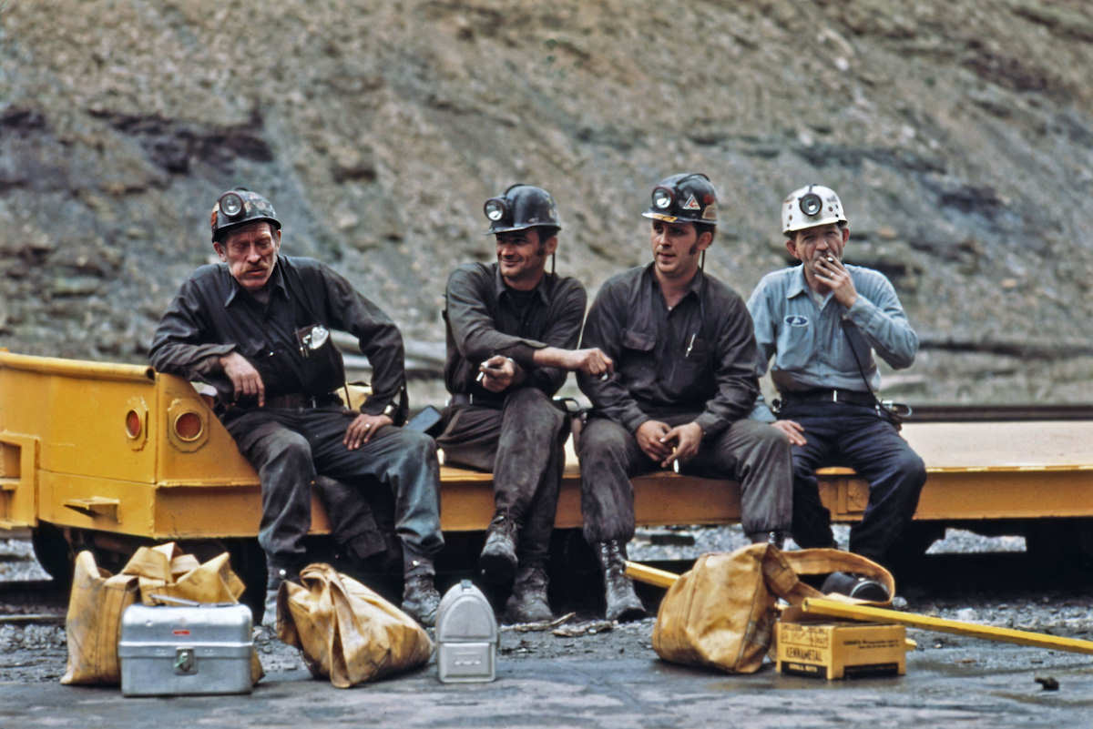 #6 A group of miners waiting to go to work on the 4 pm-to-midnight shift at the Virginia-Pocahontas coal company mine #4 near Richlands, Virginia.