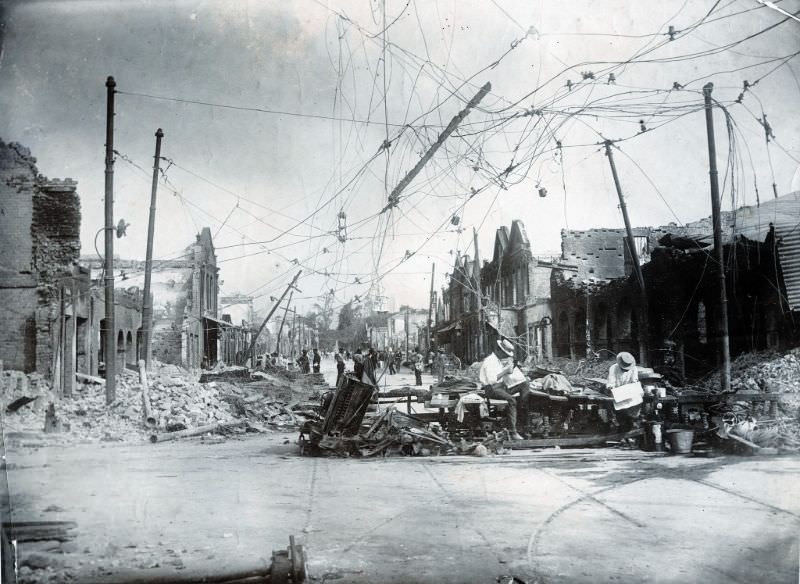 #5 Corner of King and Harbour Streets taken 8 days after the disaster, Kingston, Jamaica, 1907