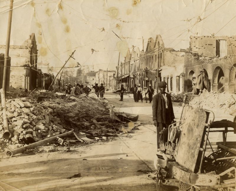 #6 Corner of King and Harbour Streets taken 8 days after the disaster, Kingston, Jamaica, 1907