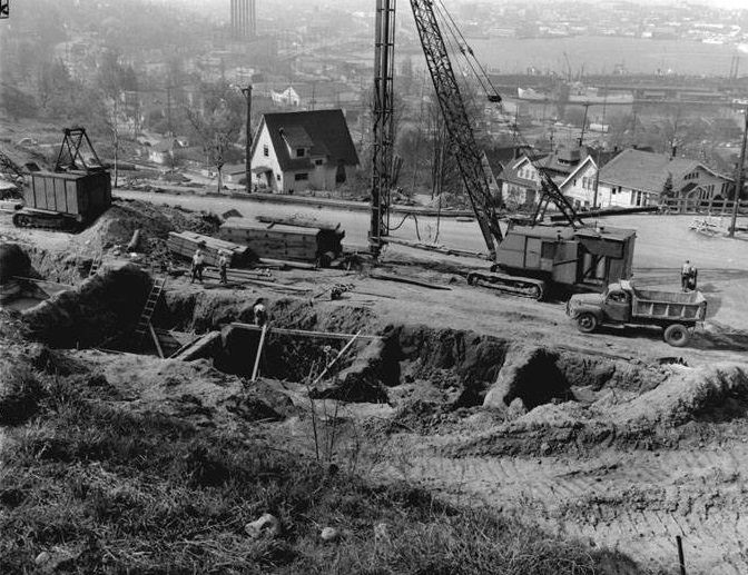 #68 Early construction for Interstate 5 in Seattle, 1960