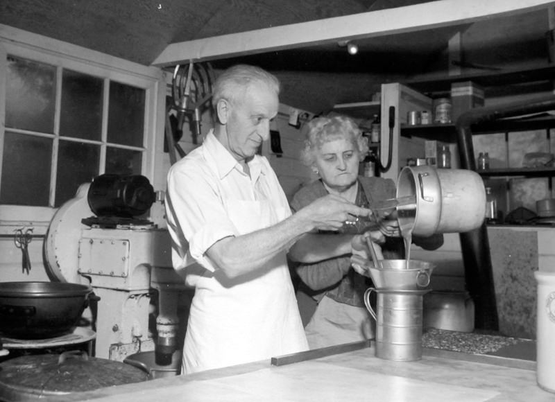 #6 Mr. And Mrs. Benjamin Johnson making candy at their Bellevue Kandy Kottage, which was at 1910 104th N.E., 1950s
