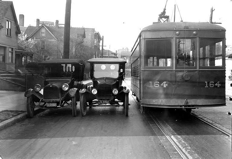 #63 Seattle Municipal Railway trolley looking north on Bellevue Ave. just south of Denny Way, 1921