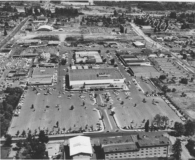 #25 Bellevue Square from the air, facing east, 1960.