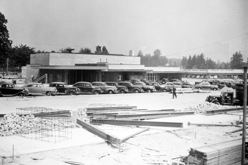 #8 Bel-Vue Theater and what was then called the Bellevue Shopping Center being built, 1946