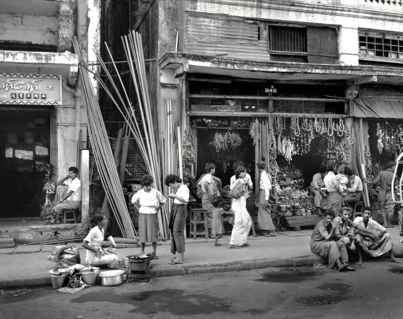 #27 Rangoon. Street scene in Rangoon’s business district, Burma, 1986