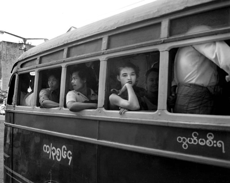 #29 Rangoon. Woman on local bus, Burma, 1986