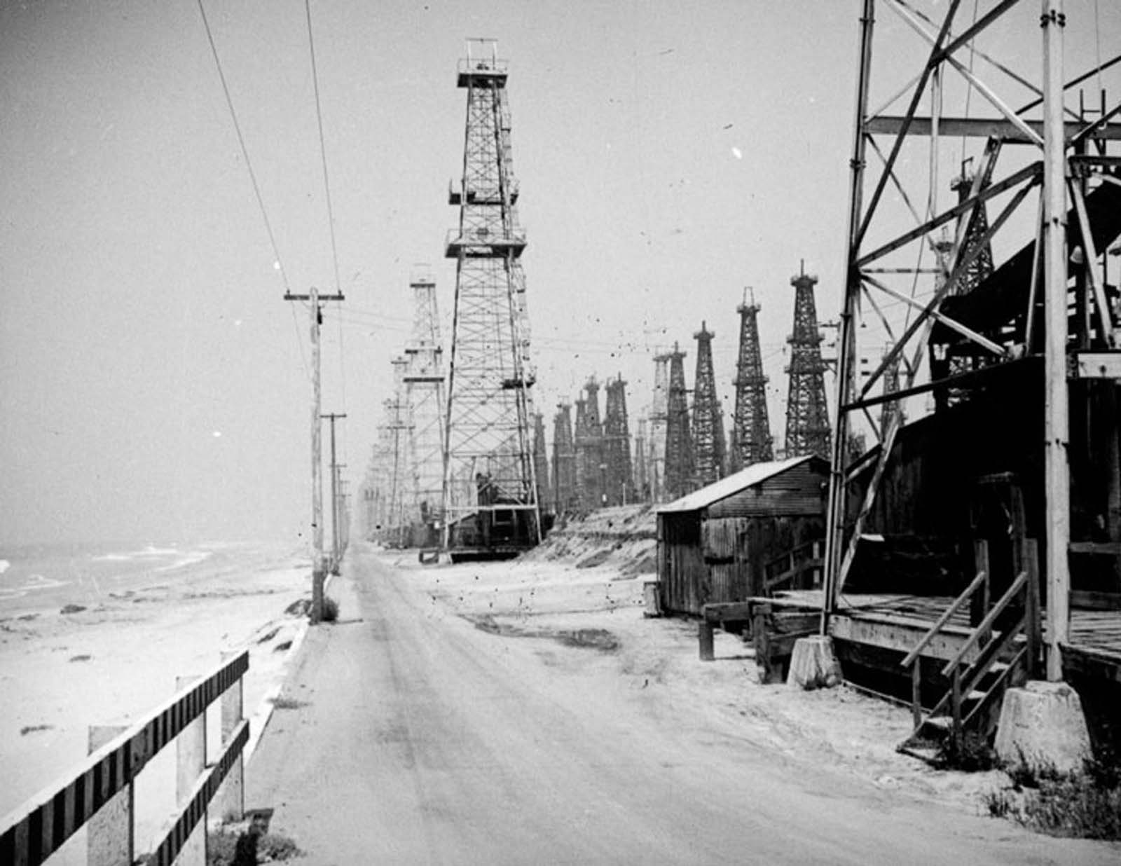 #11 Oil derricks on Huntington Beach, 1937