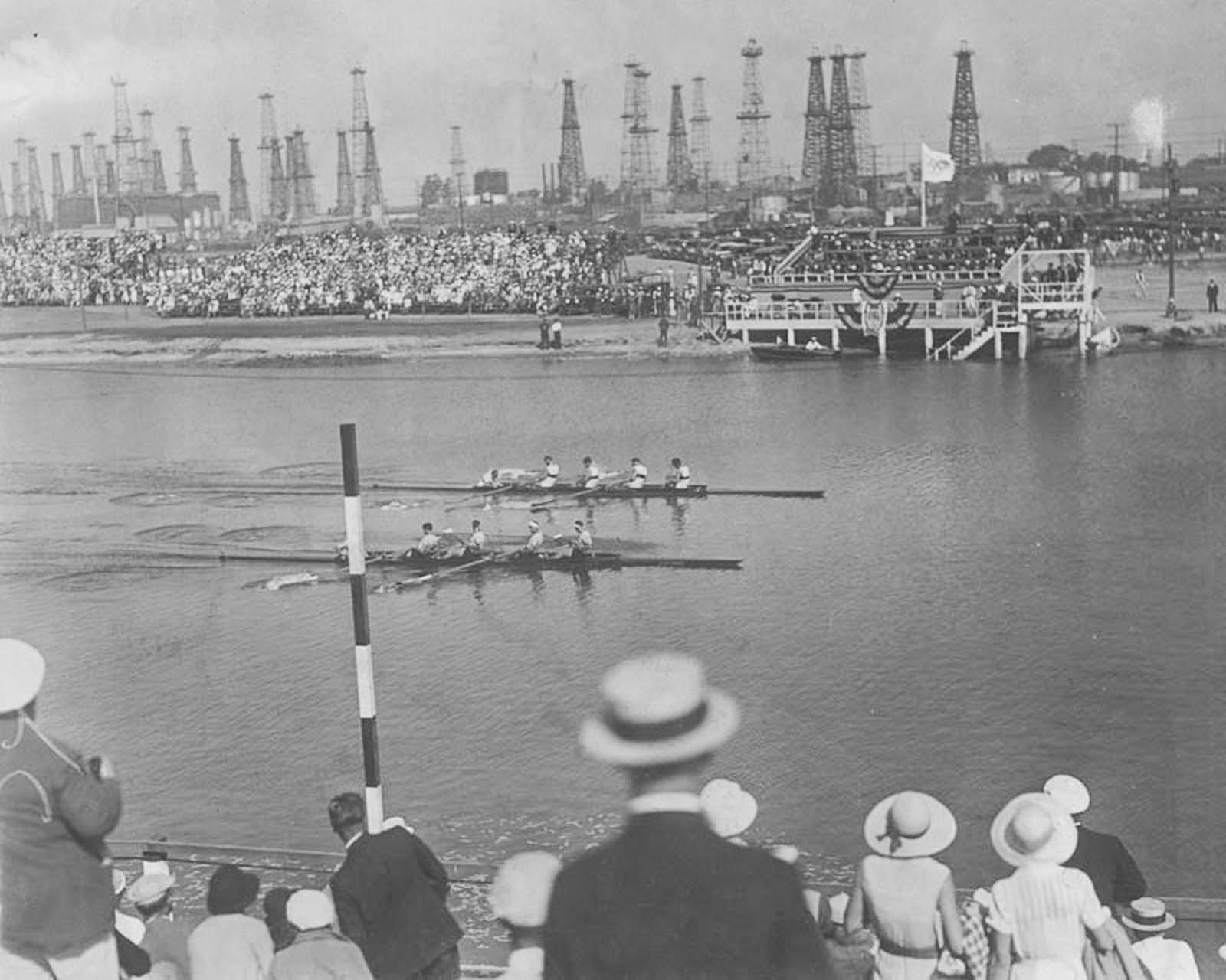 #20 Germany races Italy in the Long Beach Marine Stadium during the 1932 Olympic Games, 1932