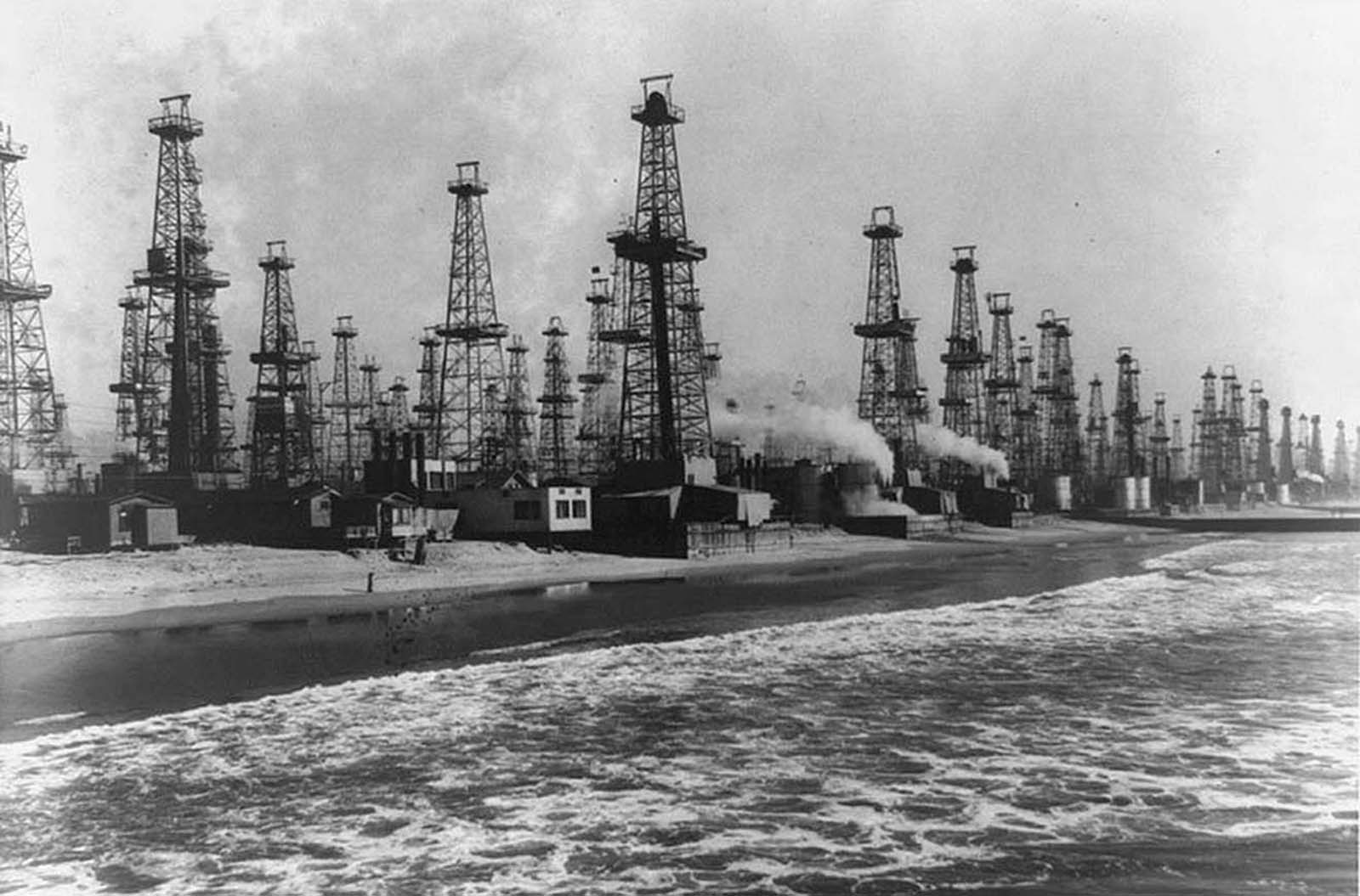 #32 Oil wells in Venice, California, bringing oil up from beach area in 1952