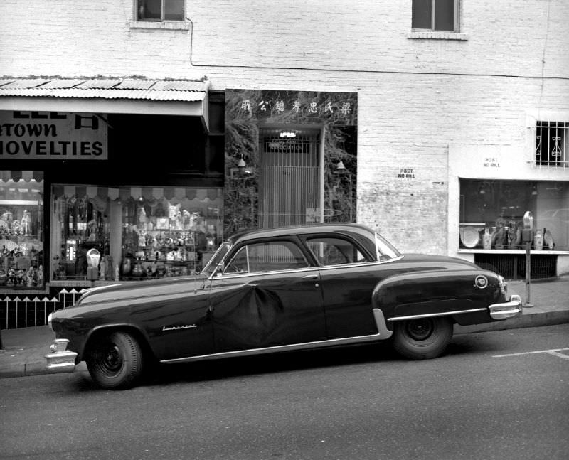 #16 1952 Chrysler Imperial with door dent, Clay Street, Chinatown, San Francisco, 1987