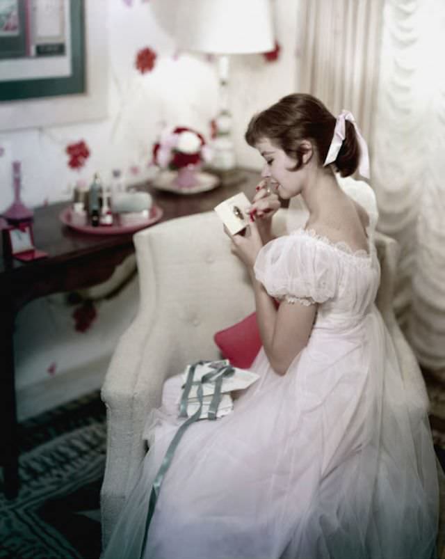 #3 Model wearing a night gown and peignoir by Vanity Fair, 1956