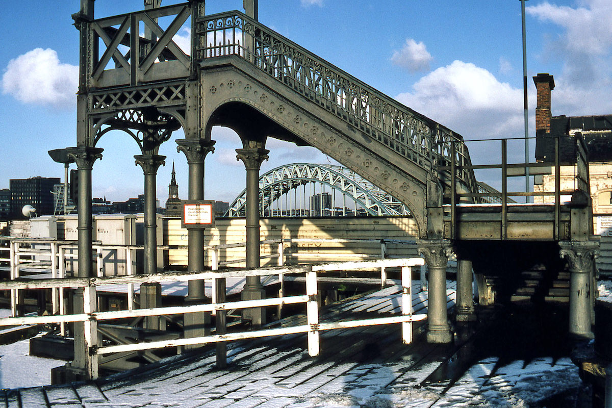 #1 The rather ornate footbridge joining the two platforms at Gateshead East station in 1980.