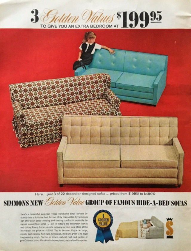 No Spare Bedroom Needed: Vintage Ads of Hide-a-Bed Sofa Ads by Simmons from the 1950s Vintage Ads