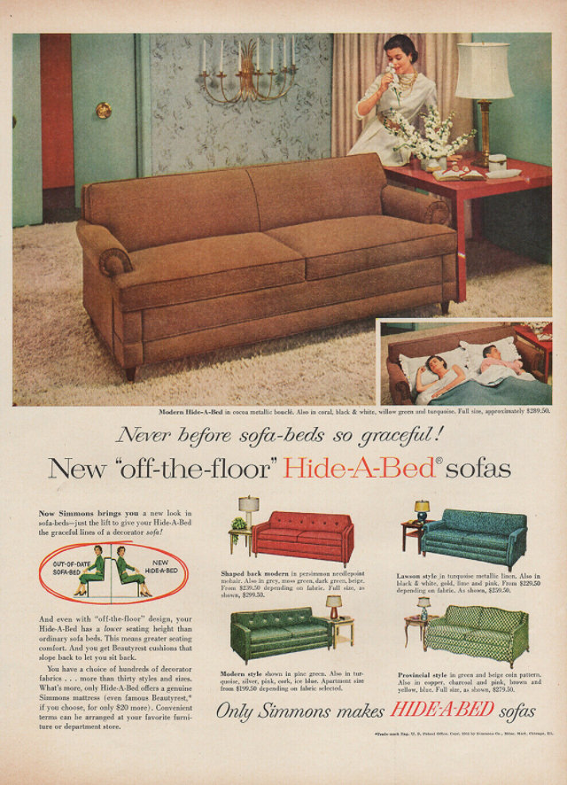 No Spare Bedroom Needed: Vintage Ads of Hide-a-Bed Sofa Ads by Simmons from the 1950s Vintage Ads