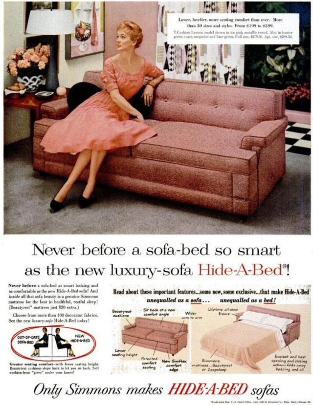 No Spare Bedroom Needed: Vintage Ads of Hide-a-Bed Sofa Ads by Simmons from the 1950s Vintage Ads