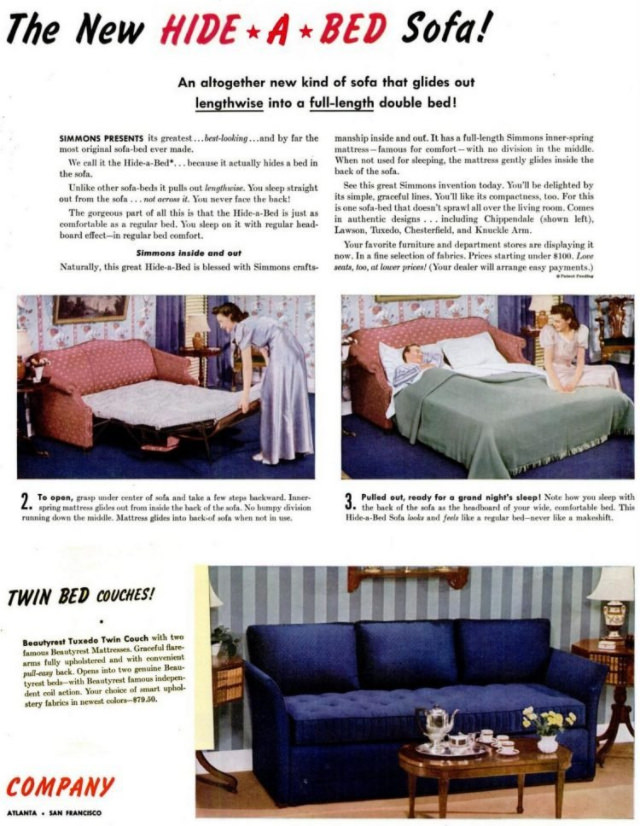 #17 No Spare Bedroom Needed: Vintage Ads of Hide-a-Bed Sofa Ads by Simmons from the 1950s #17 Vintage Ads