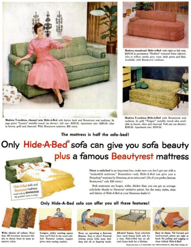 #18 No Spare Bedroom Needed: Vintage Ads of Hide-a-Bed Sofa Ads by Simmons from the 1950s #18 Vintage Ads