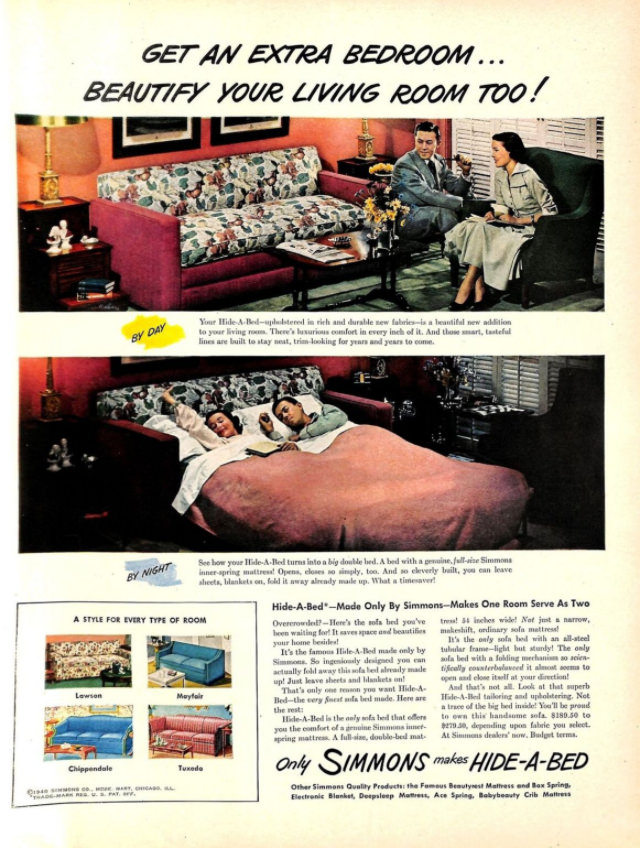#2  No Spare Bedroom Needed: Vintage Ads of Hide-a-Bed Sofa Ads by Simmons from the 1950s #2 Vintage Ads