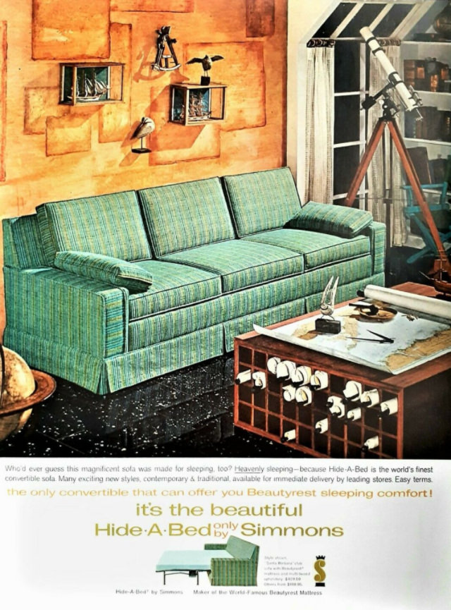 No Spare Bedroom Needed: Vintage Ads of Hide-a-Bed Sofa Ads by Simmons from the 1950s Vintage Ads