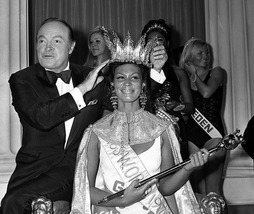 #11 Bob Hope crowns 22 year old Jennifer Hosten of Grenada “Miss World”, Jennifer was chosen from 58 contenders for the title.