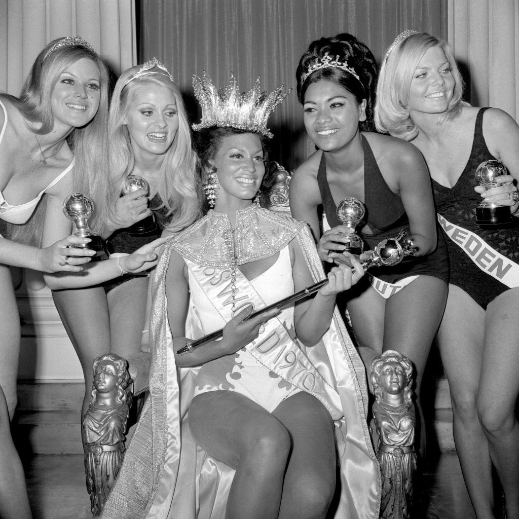 #17 Five finalists in the Miss World 1970 contest at the Royal Albert Hall.