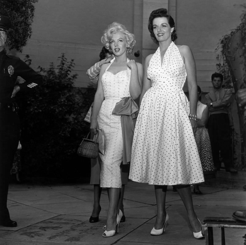 Marilyn Monroe and Jane Russell at Their Imprint Ceremony at Grauman’s Chinese Theatre in 1953 Cele