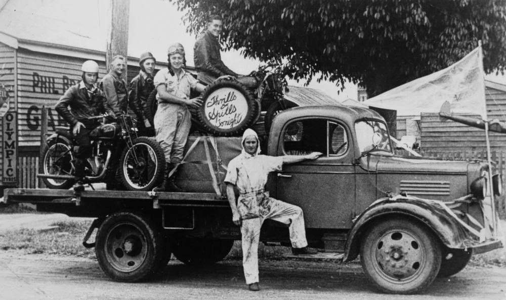 #10 Motor Cycle stunt team, Thrills and Spills, Bundaberg, 1937.