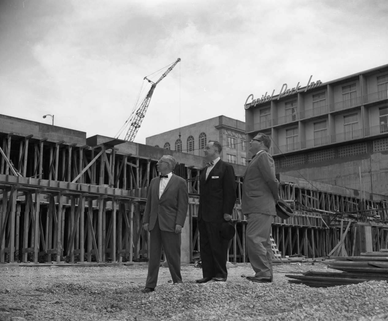#26 Nashville Municipal Auditorium construction site with a view of Capitol Park Inn, 1961