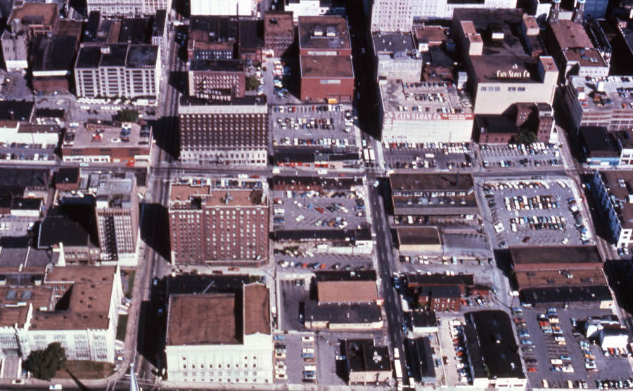 #68 Aerial of Nashville downtown parking, 1970s