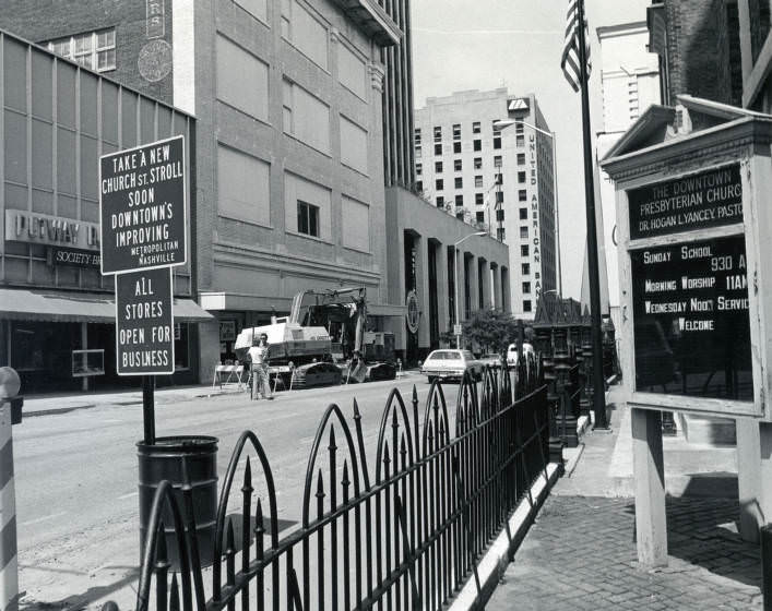 #108 Road and construction improvements on Church Street and Fifth Avenue North looking east, Nashville, Tennessee, 1970s