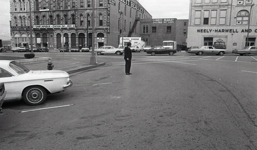 #123 Traffic lines and buildings around the Davidson County Court House, Nashville, 1970