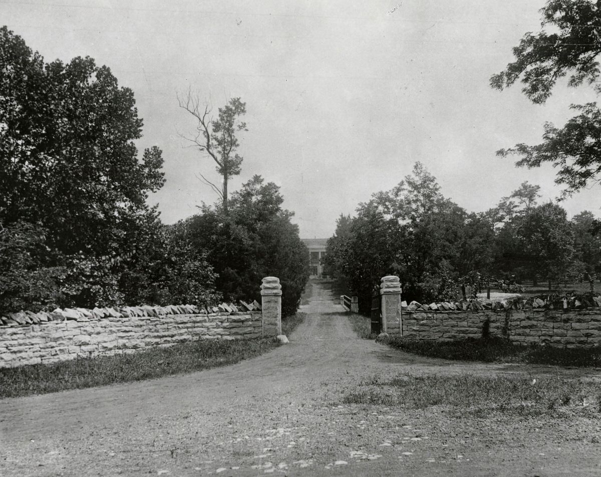 #5 Belle Meade Mansion front gate entrance and drive, 1950s