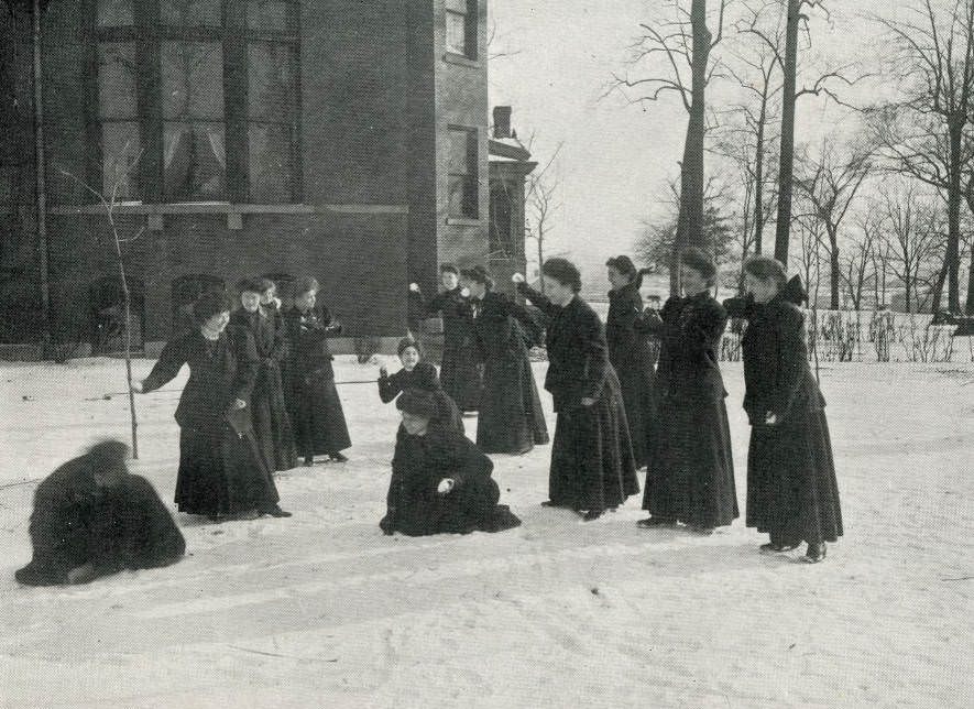#53 Seniors playing snowball, featured in the Yearbook “Salmagundi,” of the Boscobel College for Young Ladies, Nashville, 1907
