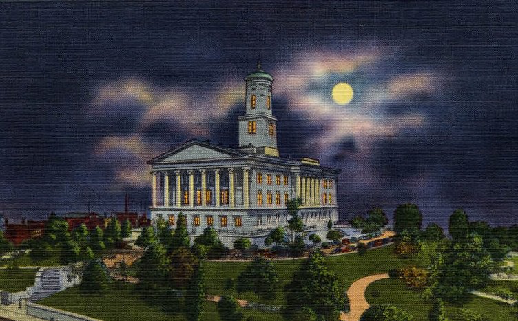 #16 Night-time scene of state capitol, Nashville, 1920s