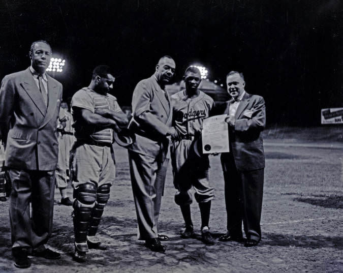 #24 Brooklyn Dodgers baseball star James “Jim” Gilliam presented with key to City, Nashville, Tennessee, 1955